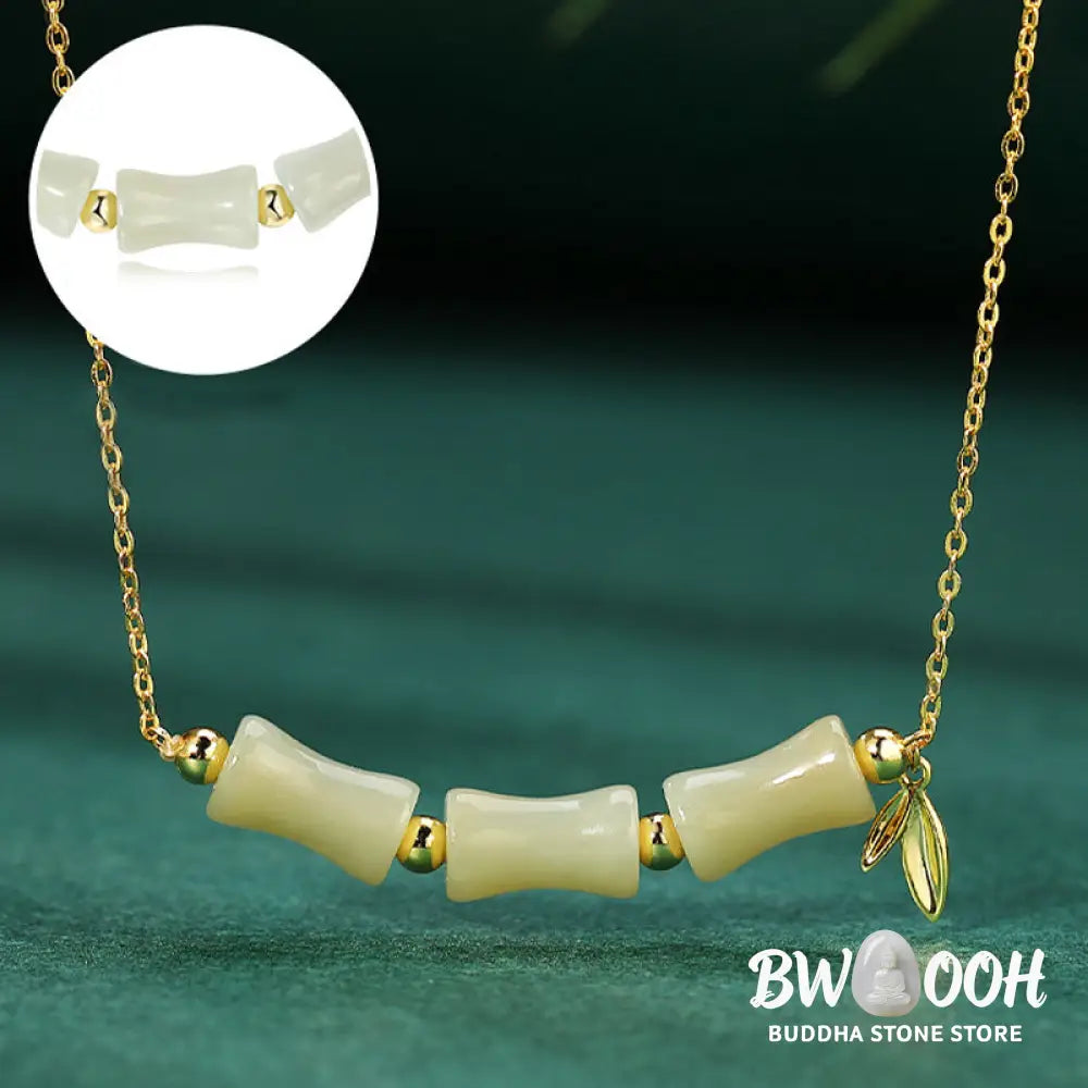 Buddha Stones 925 Sterling Silver Hetian Jade Bamboo Fu Character Prosperity Necklace Pendant Bracelet - BWOOOH