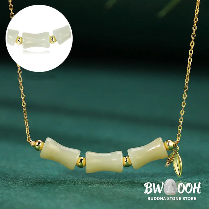 Buddha Stones 925 Sterling Silver Hetian Jade Bamboo Fu Character Prosperity Necklace Pendant Bracelet - BWOOOH