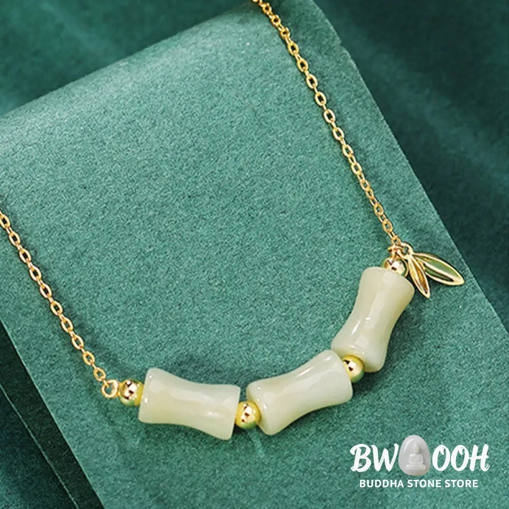 Buddha Stones 925 Sterling Silver Hetian Jade Bamboo Fu Character Prosperity Necklace Pendant Bracelet - BWOOOH