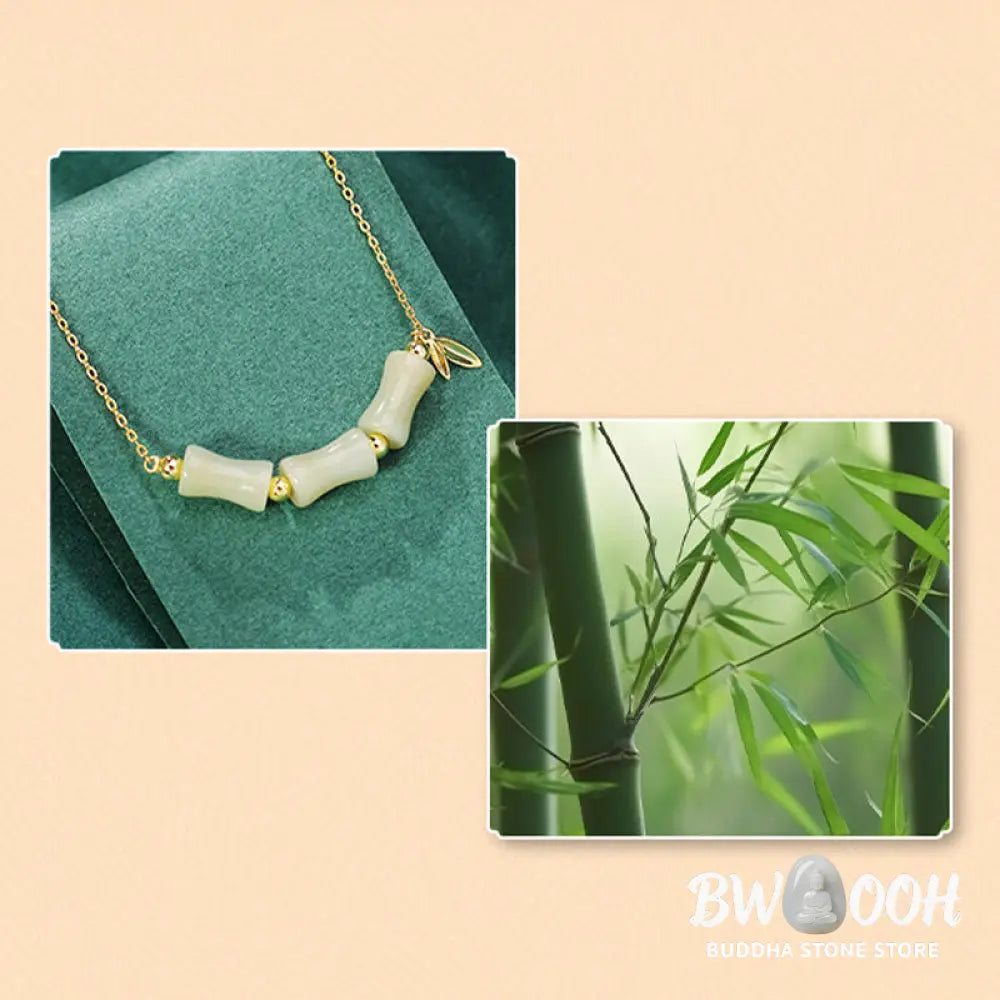 Buddha Stones 925 Sterling Silver Hetian Jade Bamboo Fu Character Prosperity Necklace Pendant Bracelet - BWOOOH