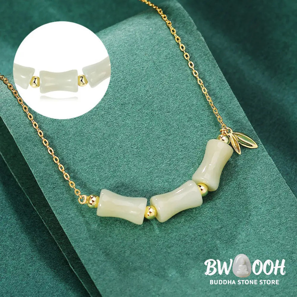 Buddha Stones 925 Sterling Silver Hetian Jade Bamboo Fu Character Prosperity Necklace Pendant Bracelet - BWOOOH