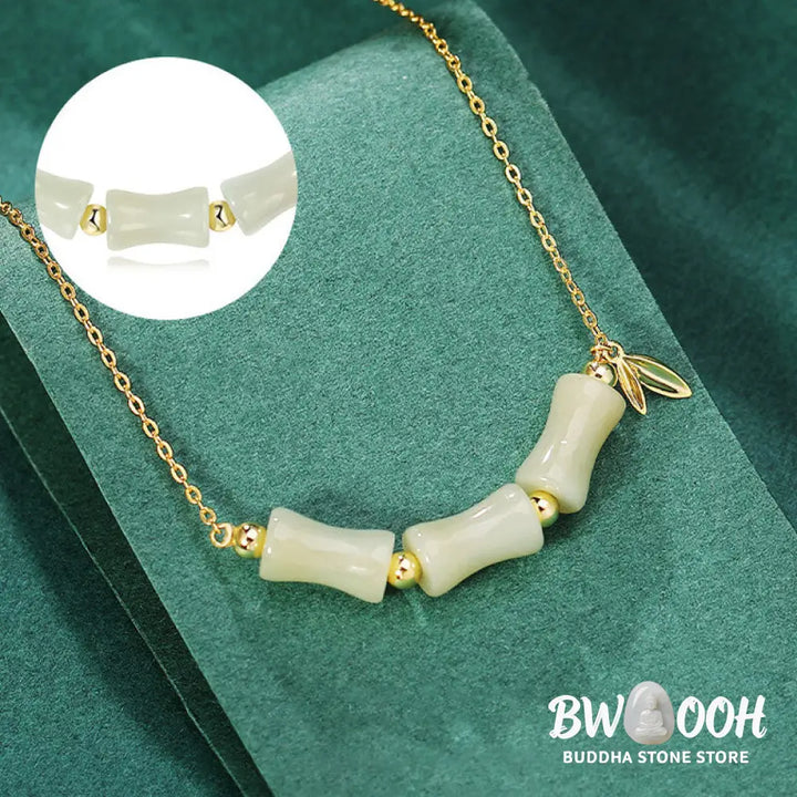 Buddha Stones 925 Sterling Silver Hetian Jade Bamboo Fu Character Prosperity Necklace Pendant Bracelet - BWOOOH