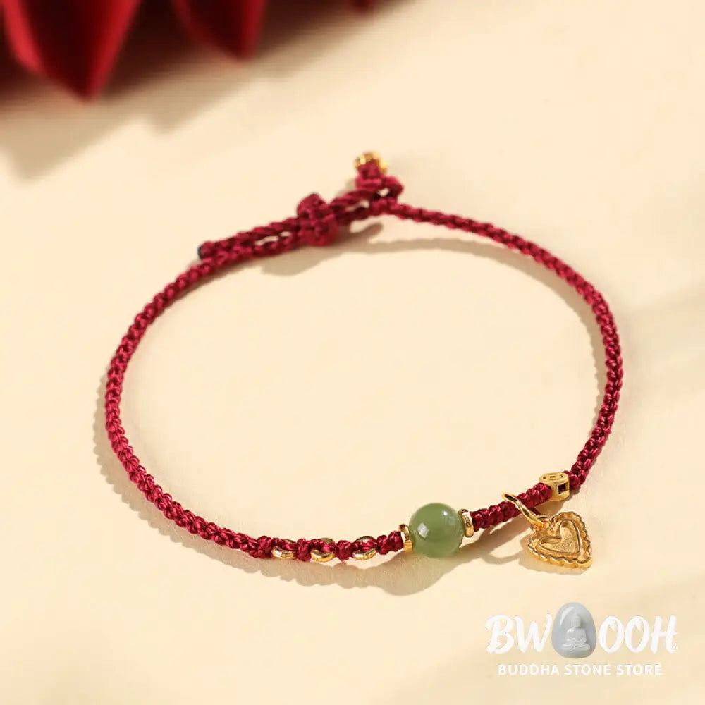 Buddha Stones 925 Sterling Silver Hetian Jade Bead Copper Coin Love Heart Charm Luck Bracelet - BWOOOH - Bracelet