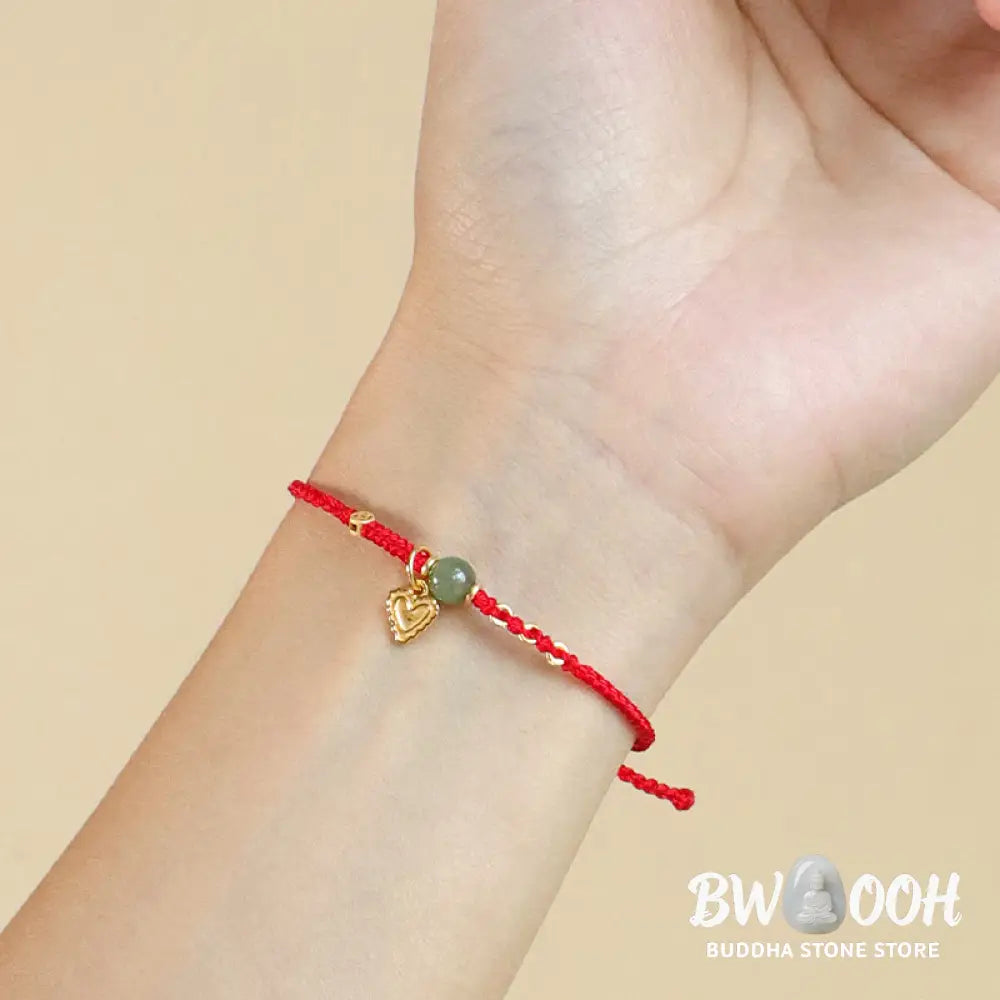 Buddha Stones 925 Sterling Silver Hetian Jade Bead Copper Coin Love Heart Charm Luck Bracelet - BWOOOH - Bracelet