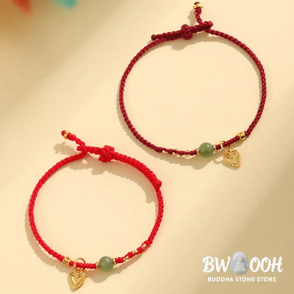 Buddha Stones 925 Sterling Silver Hetian Jade Bead Copper Coin Love Heart Charm Luck Bracelet - BWOOOH - Bracelet