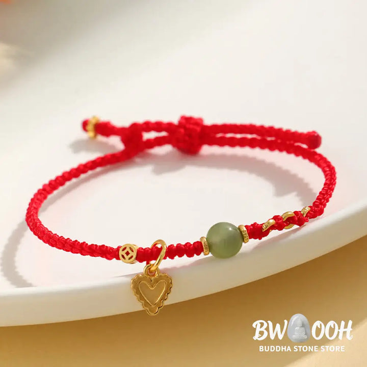 Buddha Stones 925 Sterling Silver Hetian Jade Bead Copper Coin Love Heart Charm Luck Bracelet - BWOOOH - Bracelet