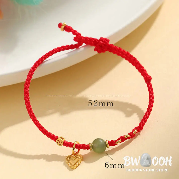 Buddha Stones 925 Sterling Silver Hetian Jade Bead Copper Coin Love Heart Charm Luck Bracelet - BWOOOH - Bracelet