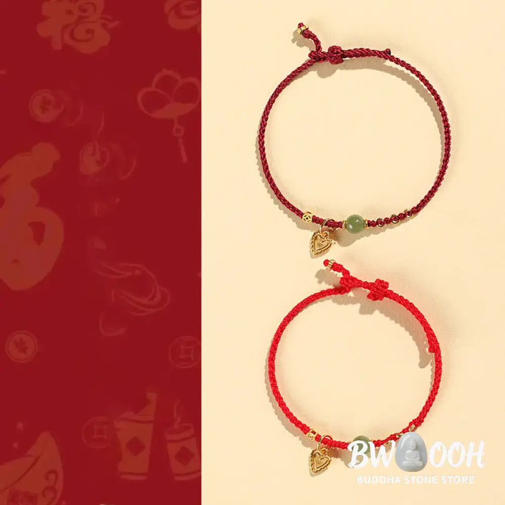 Buddha Stones 925 Sterling Silver Hetian Jade Bead Copper Coin Love Heart Charm Luck Bracelet - BWOOOH - Bracelet