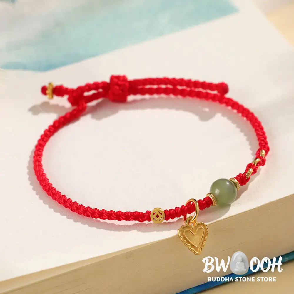Buddha Stones 925 Sterling Silver Hetian Jade Bead Copper Coin Love Heart Charm Luck Bracelet - BWOOOH - Bracelet