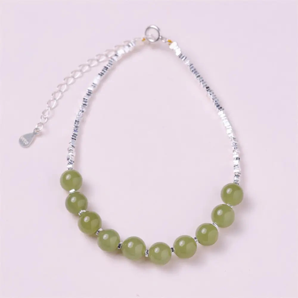 BWOOOH 925 Sterling Silver Hetian Jade Bead Luck Chain Bracelet - BWOOOH - Hetian Jade(Prosperity♥Abundance)