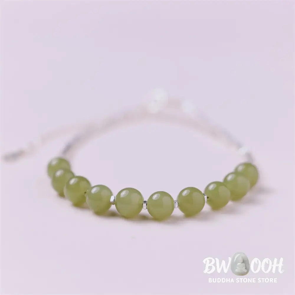Buddha Stones 925 Sterling Silver Hetian Jade Bead Luck Chain Bracelet - BWOOOH - Hetian Jade(Prosperity♥Abundance)