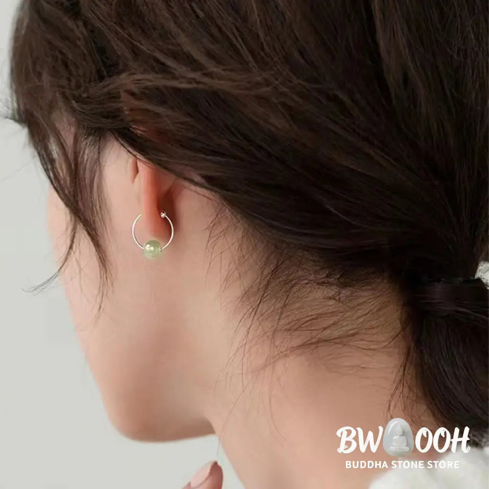 Buddha Stones 925 Sterling Silver Hetian Jade Bead Luck Earrings - Earrings