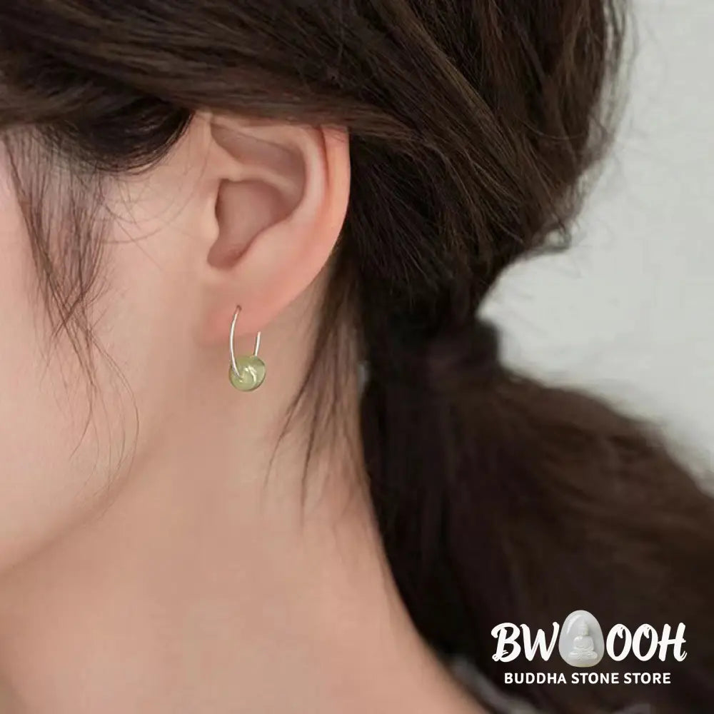 Buddha Stones 925 Sterling Silver Hetian Jade Bead Luck Earrings - Earrings