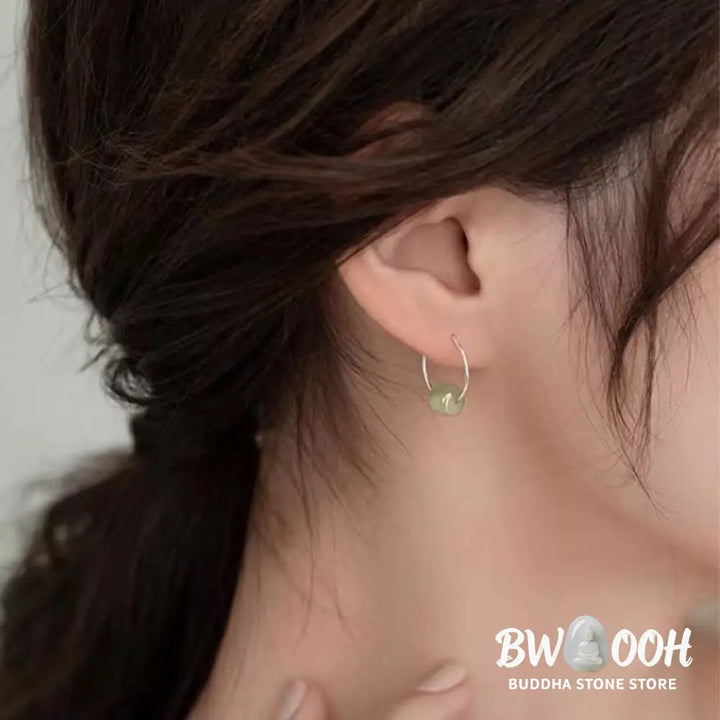 Buddha Stones 925 Sterling Silver Hetian Jade Bead Luck Earrings - Earrings