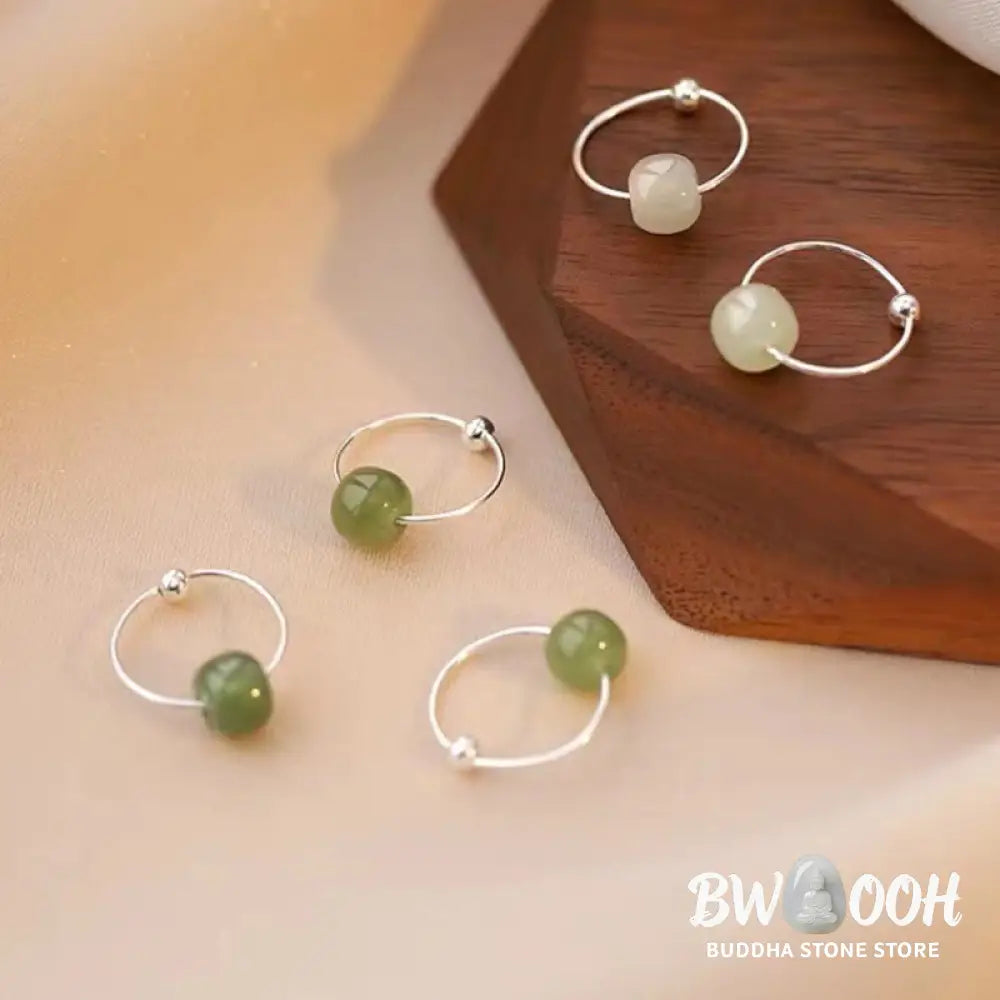 Buddha Stones 925 Sterling Silver Hetian Jade Bead Luck Earrings - Earrings