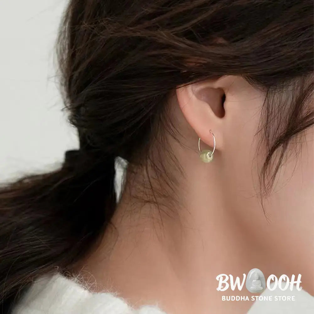 Buddha Stones 925 Sterling Silver Hetian Jade Bead Luck Earrings - Earrings