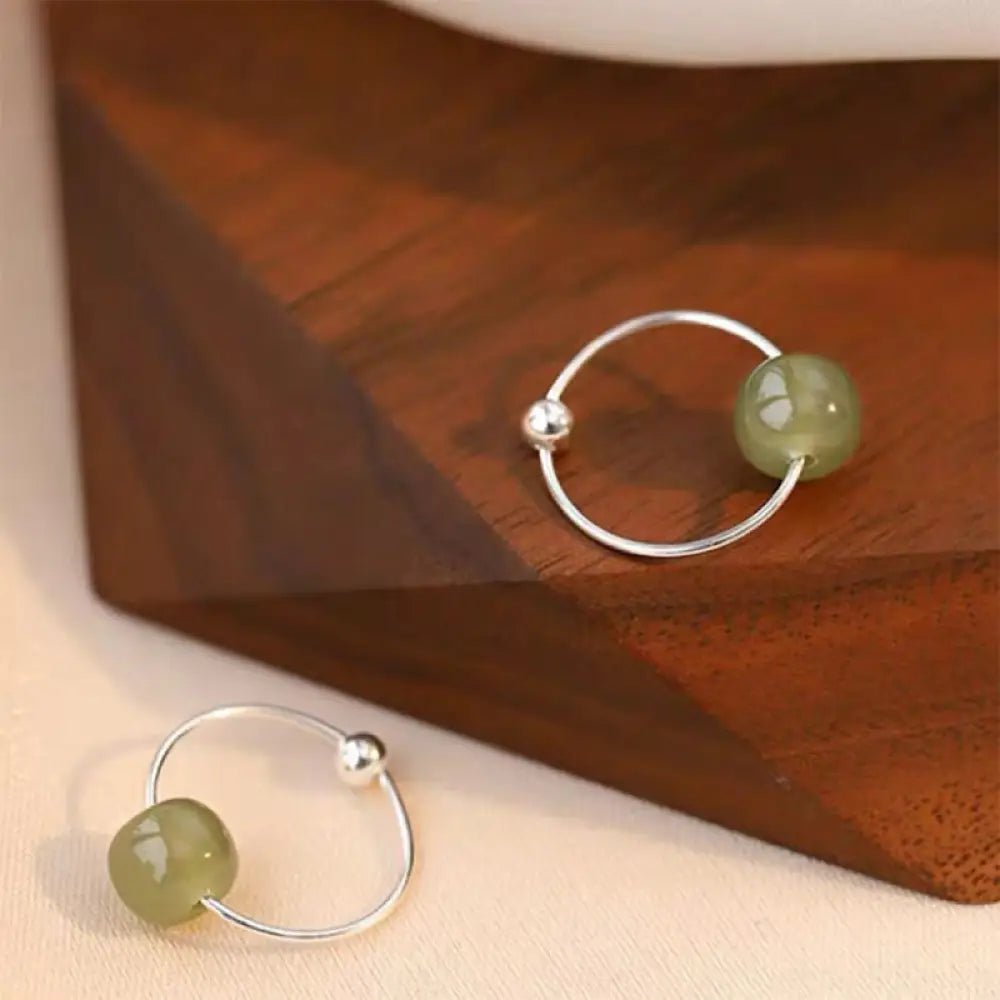 Buddha Stones 925 Sterling Silver Hetian Jade Bead Luck Earrings - Cyan Jade (925 Sterling Silver Posts) - Earrings