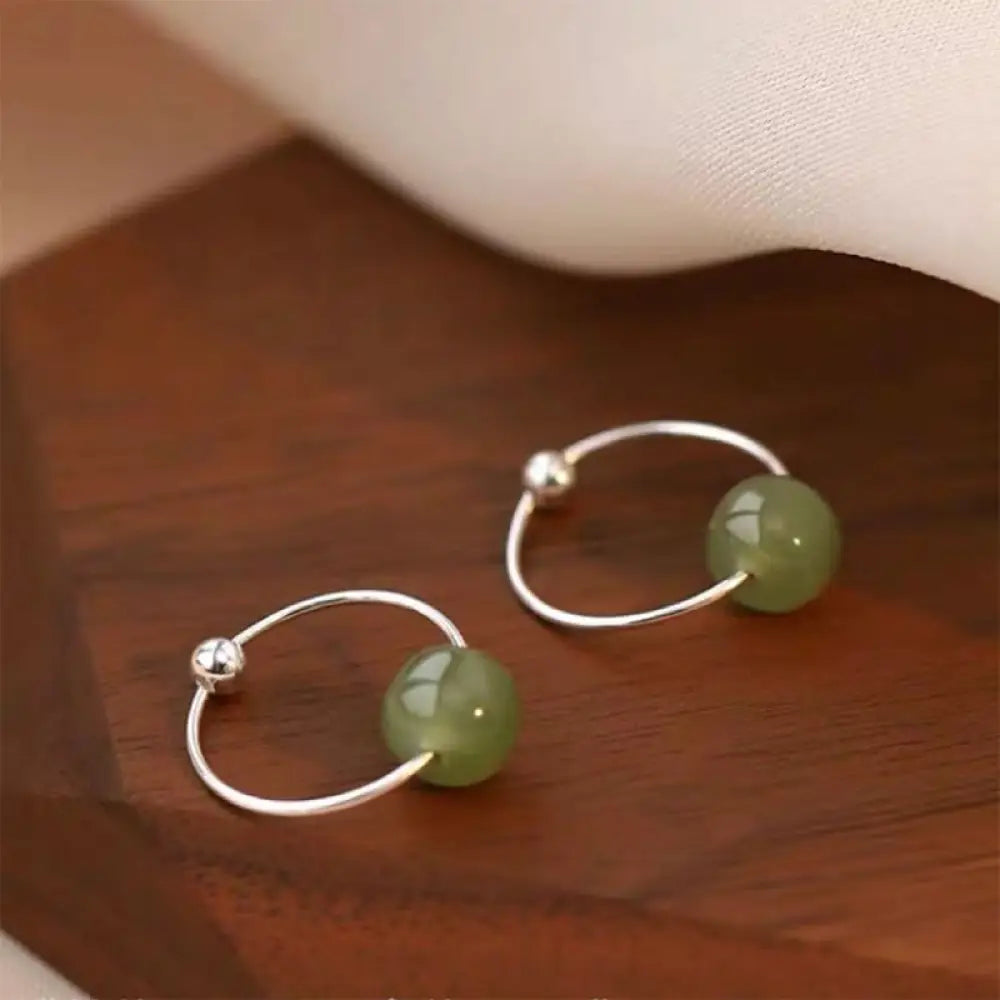 BWOOOH 925 Sterling Silver Hetian Jade Bead Luck Earrings — Sterling Silver jade bracelet for spiritual healing and mindfu...
