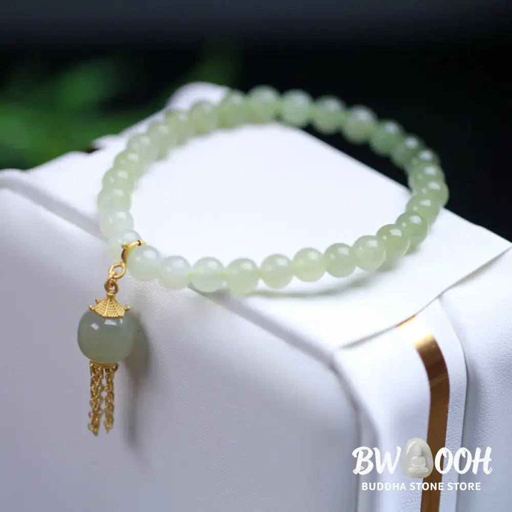 Buddha Stones 925 Sterling Silver Hetian Jade Beaded Wealth Charm Bracelet - BWOOOH - Hetian Jade(Prosperity♥Abundance)