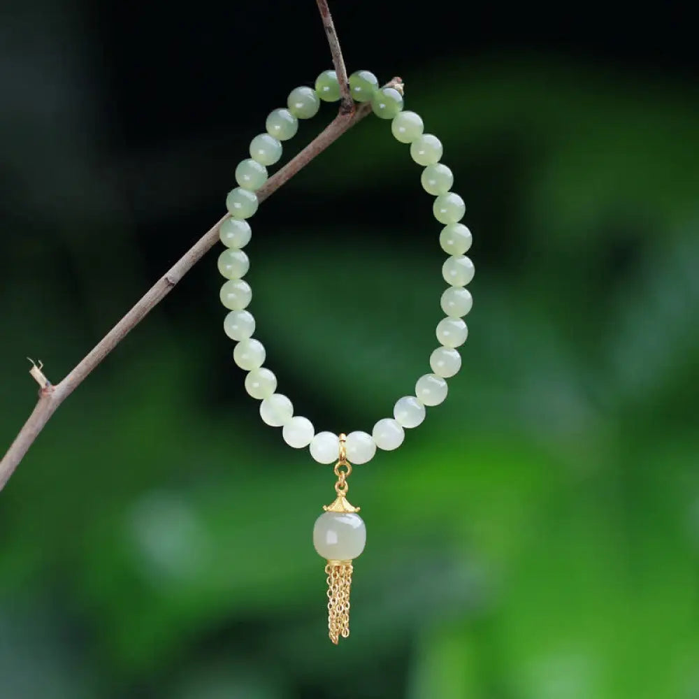 BWOOOH 925 Sterling Silver Hetian Jade Beaded Wealth Charm Bracelet - BWOOOH - Hetian Jade(Prosperity♥Abundance)