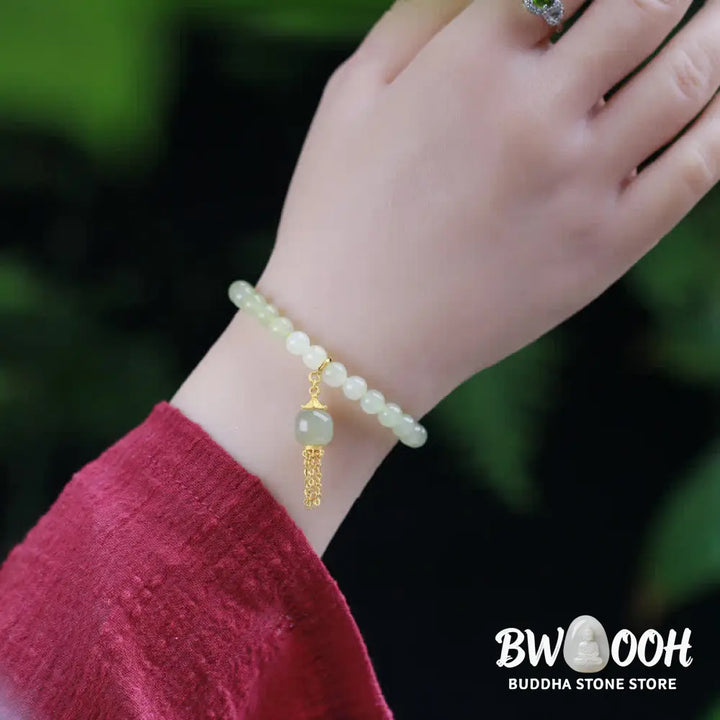 Buddha Stones 925 Sterling Silver Hetian Jade Beaded Wealth Charm Bracelet - BWOOOH - Hetian Jade(Prosperity♥Abundance)