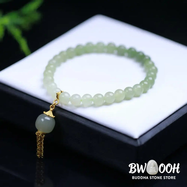 Buddha Stones 925 Sterling Silver Hetian Jade Beaded Wealth Charm Bracelet - BWOOOH - Hetian Jade(Prosperity♥Abundance)
