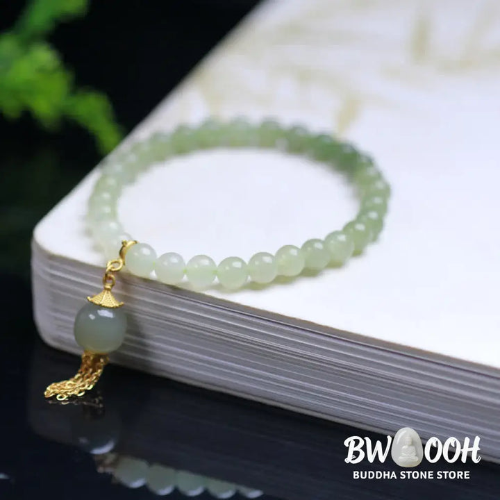 Buddha Stones 925 Sterling Silver Hetian Jade Beaded Wealth Charm Bracelet - BWOOOH - Hetian Jade(Prosperity♥Abundance)