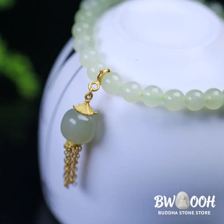 Buddha Stones 925 Sterling Silver Hetian Jade Beaded Wealth Charm Bracelet - BWOOOH - Hetian Jade(Prosperity♥Abundance)