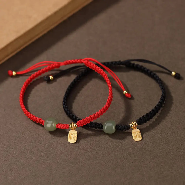 Buddha Stones 925 Sterling Silver Hetian Jade Blessing Wealth Red String Bracelet - BWOOOH - Bracelet