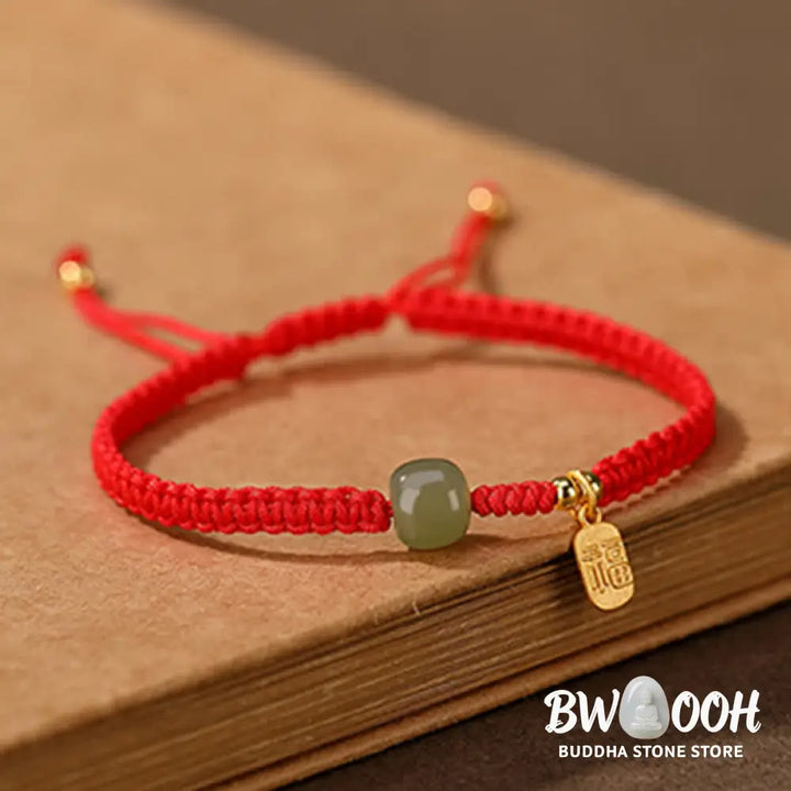 Buddha Stones 925 Sterling Silver Hetian Jade Blessing Wealth Red String Bracelet - BWOOOH - Bracelet