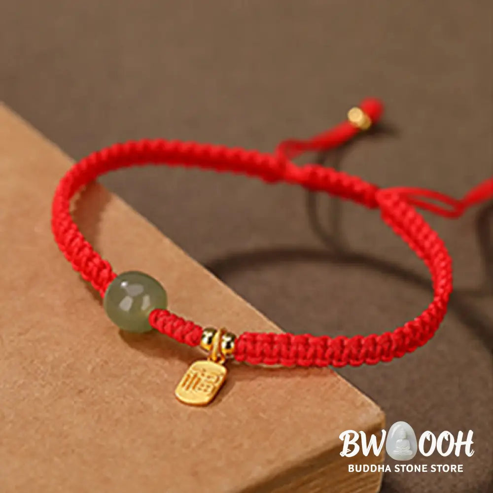 Buddha Stones 925 Sterling Silver Hetian Jade Blessing Wealth Red String Bracelet - BWOOOH - Bracelet