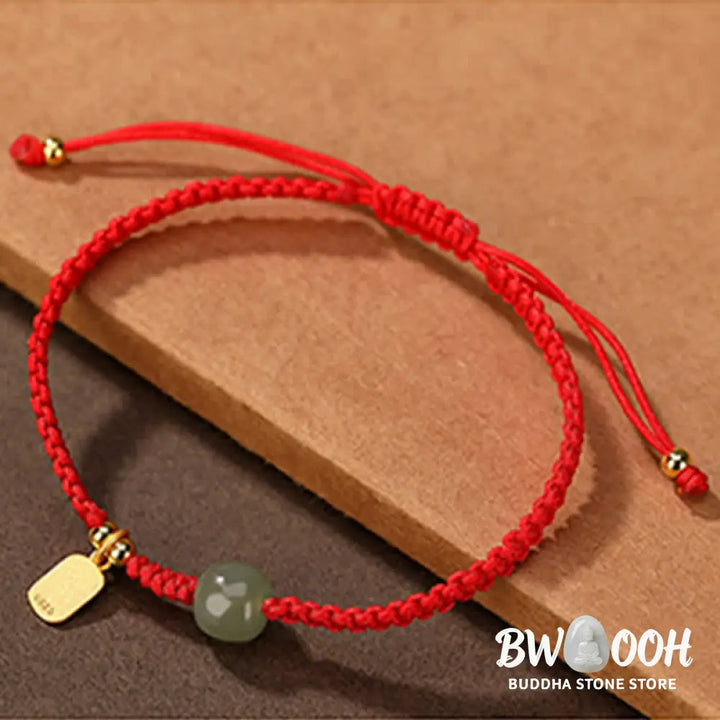 Buddha Stones 925 Sterling Silver Hetian Jade Blessing Wealth Red String Bracelet - BWOOOH - Bracelet