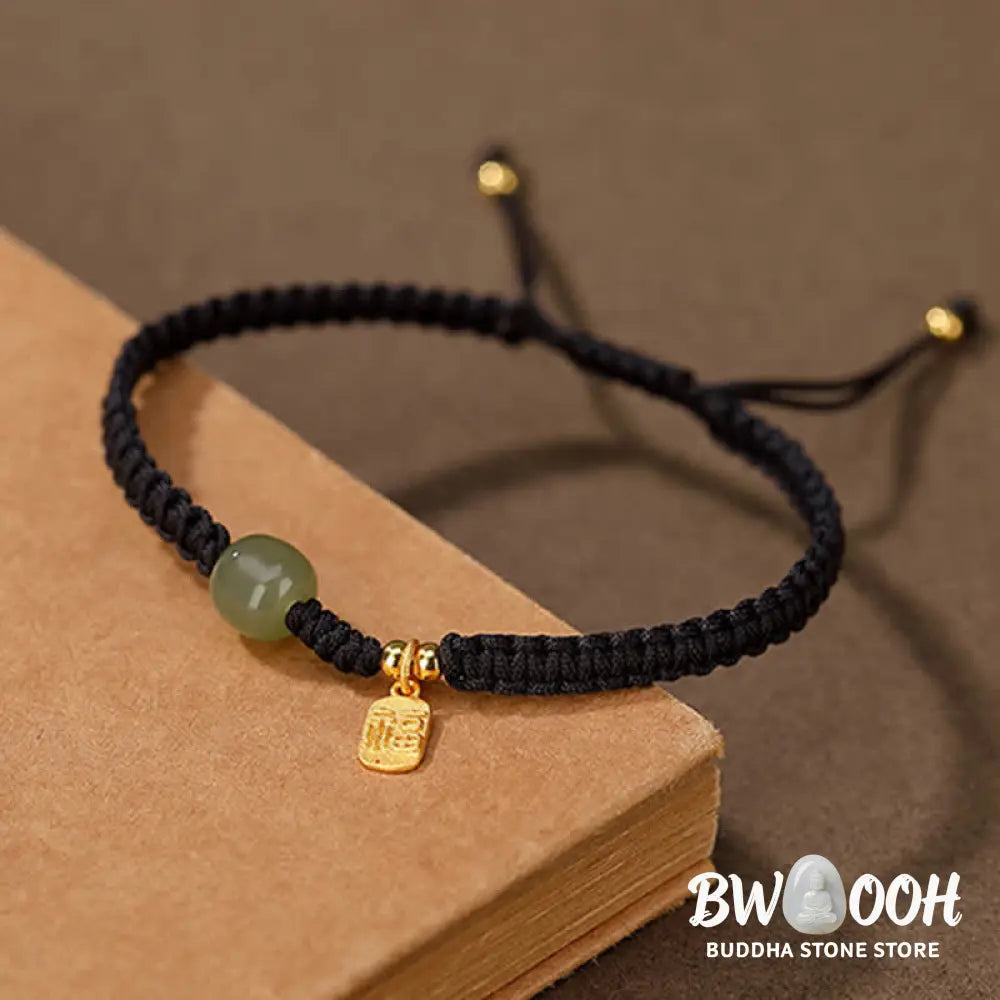 Buddha Stones 925 Sterling Silver Hetian Jade Blessing Wealth Red String Bracelet - BWOOOH - Bracelet