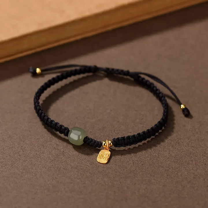Buddha Stones 925 Sterling Silver Hetian Jade Blessing Wealth Red String Bracelet - BWOOOH - Black(Bracelet Size 22cm)
