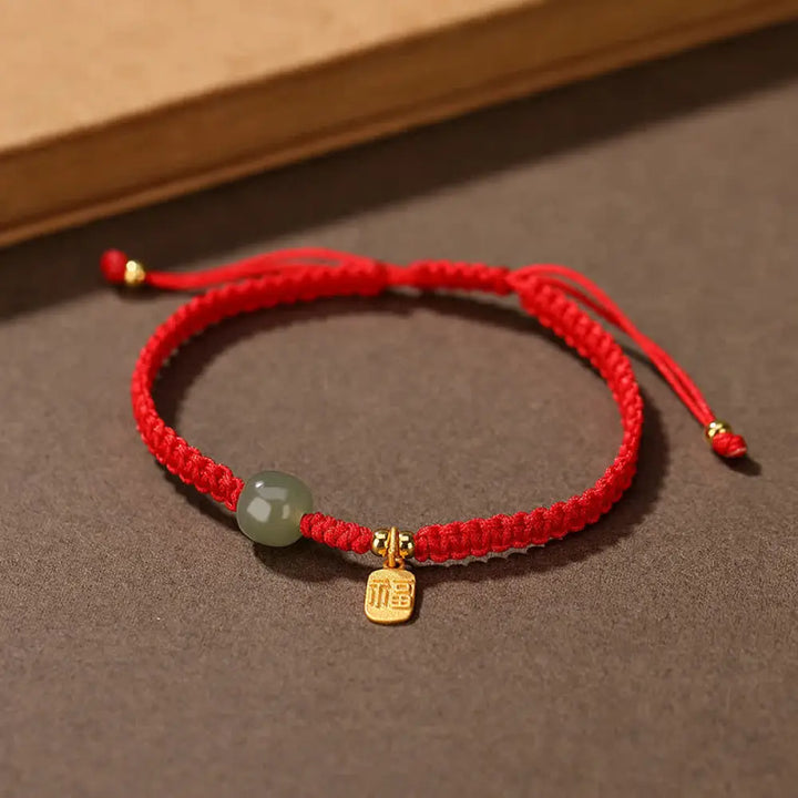 Buddha Stones 925 Sterling Silver Hetian Jade Blessing Wealth Red String Bracelet - BWOOOH - Red(Bracelet Size 22cm)