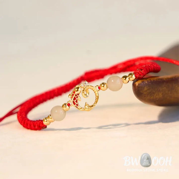 Buddha Stones 925 Sterling Silver Hetian Jade Cinnabar Koi Fish Year Of Snake Red String Protection Braided Bracelet