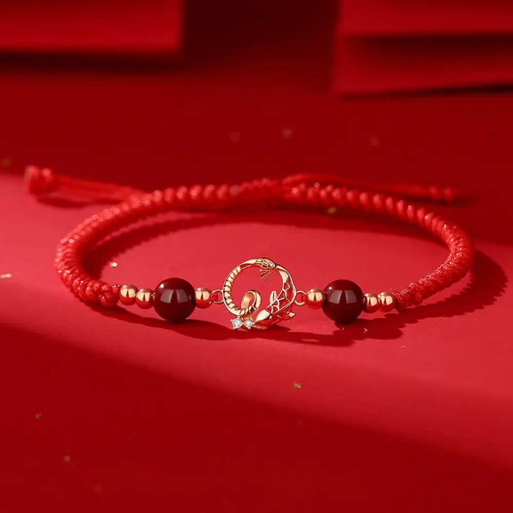 BWOOOH 925 Sterling Silver Hetian Jade Cinnabar Koi Fish Year Of Snake Red String Protection Braided Bracelet