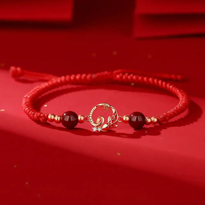 BWOOOH 925 Sterling Silver Hetian Jade Cinnabar Koi Fish Year Of Snake Red String Protection Braided Bracelet