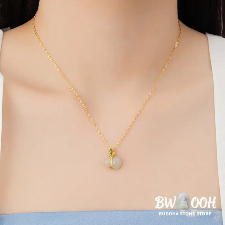 Buddha Stones 925 Sterling Silver Hetian Jade Gourd Abundance Necklace Pendant - BWOOOH - Hetian Jade - Necklaces &amp;