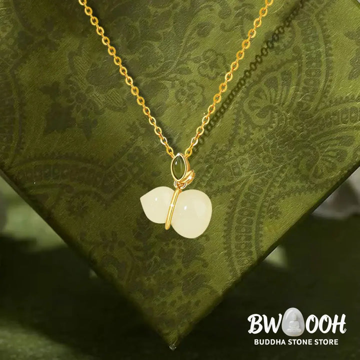 Buddha Stones 925 Sterling Silver Hetian Jade Gourd Abundance Necklace Pendant - BWOOOH - Hetian Jade - Necklaces &amp;