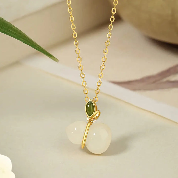 Buddha Stones Buddha Stones 925 Sterling Silver Hetian Jade Gourd Abundance Necklace Pendant - BWOOOH - Handcrafted 925 Sterling Silver jewelry