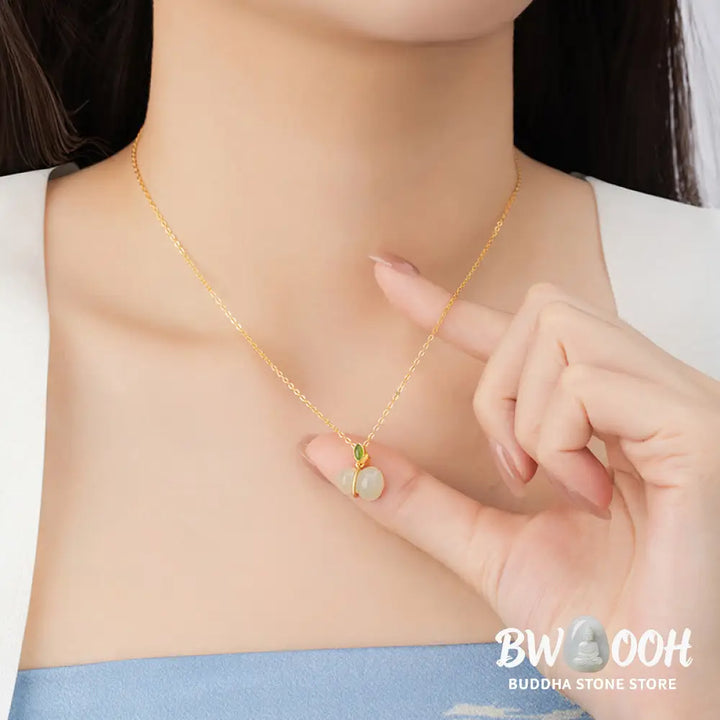 Buddha Stones 925 Sterling Silver Hetian Jade Gourd Abundance Necklace Pendant - BWOOOH - Hetian Jade - Necklaces &amp;