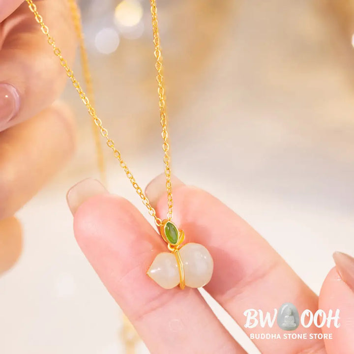 Buddha Stones 925 Sterling Silver Hetian Jade Gourd Abundance Necklace Pendant - BWOOOH - Hetian Jade - Necklaces &amp;