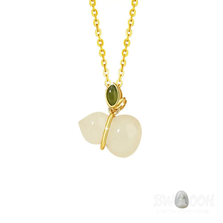 Buddha Stones 925 Sterling Silver Hetian Jade Gourd Abundance Necklace Pendant - BWOOOH - Hetian Jade - Necklaces &amp;