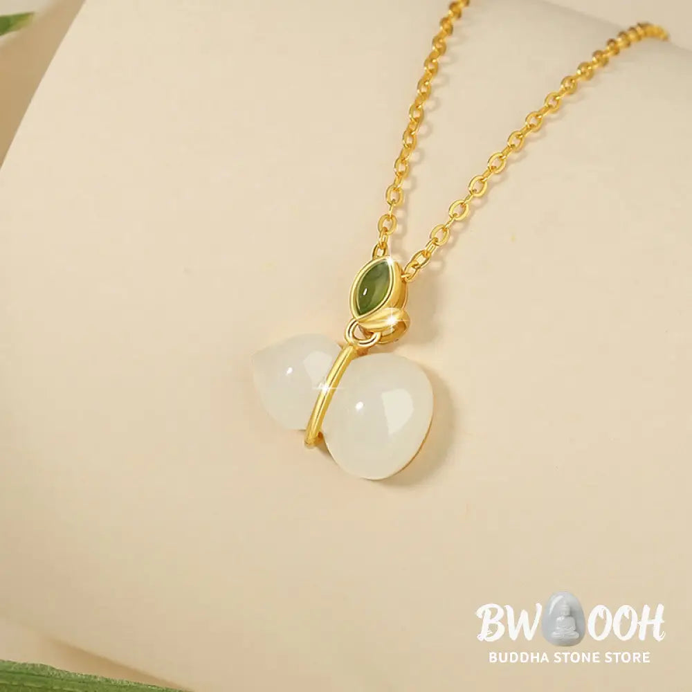 Buddha Stones 925 Sterling Silver Hetian Jade Gourd Abundance Necklace Pendant - BWOOOH - Hetian Jade - Necklaces &amp;