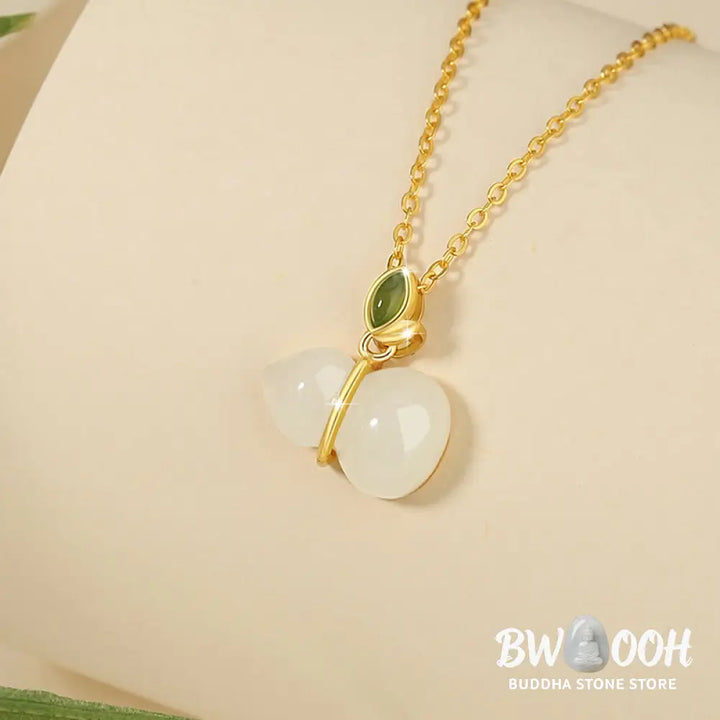 Buddha Stones 925 Sterling Silver Hetian Jade Gourd Abundance Necklace Pendant - BWOOOH - Hetian Jade - Necklaces &amp;