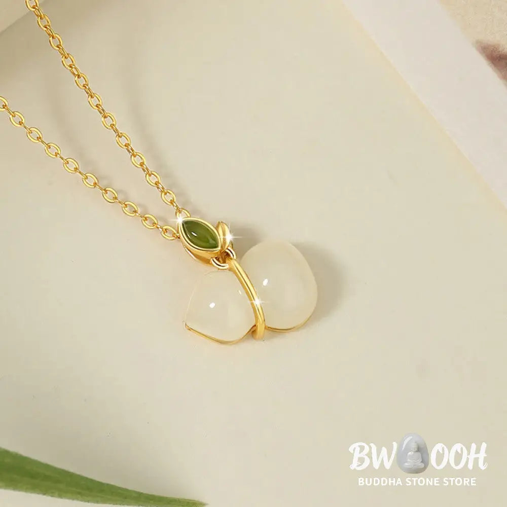 Buddha Stones 925 Sterling Silver Hetian Jade Gourd Abundance Necklace Pendant - BWOOOH - Hetian Jade - Necklaces &amp;