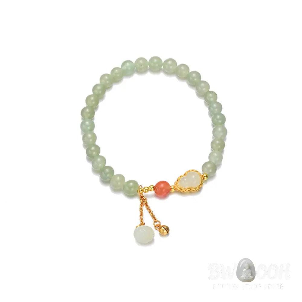 Buddha Stones 925 Sterling Silver Hetian Jade Gourd Lotus Abundance Luck Bracelet - BWOOOH - Hetian