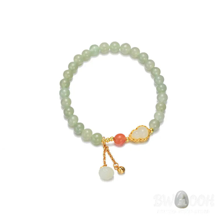 Buddha Stones 925 Sterling Silver Hetian Jade Gourd Lotus Abundance Luck Bracelet - BWOOOH - Hetian