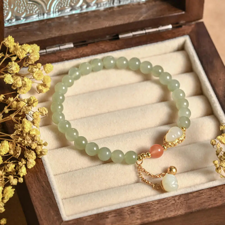 BWOOOH 925 Sterling Silver Hetian Jade Gourd Lotus Abundance Luck Bracelet - BWOOOH - Hetian